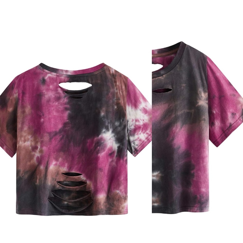 Tie-Dye Cutout Crop Top-XXL